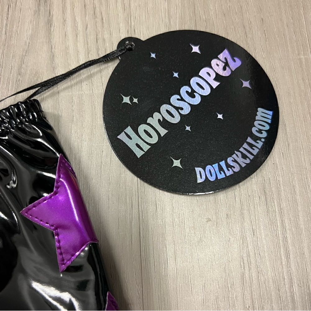 Horoscopez x Dolls Kill black patent miniskirt pink/purple metallic stars szM - Picture 14 of 15